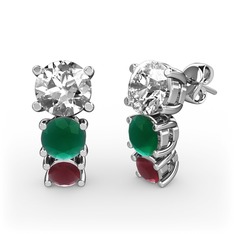 Scala Küpe - Pırlanta, kök zümrüt ve kök yakut 925 ayar gümüş küpe (1 karat) #17tl862