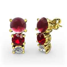 Kök yakut, garnet ve beyaz zirkon 14 ayar altın küpe