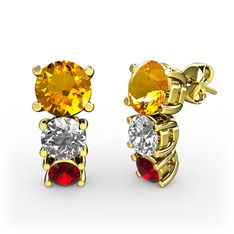 Sitrin, swarovski ve garnet 14 ayar altın küpe
