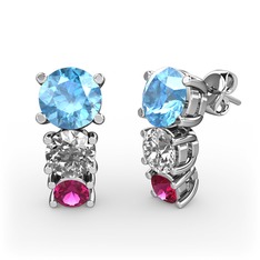 Scala Küpe - Akuamarin, swarovski ve rodolit garnet 14 ayar beyaz altın küpe #182t9t