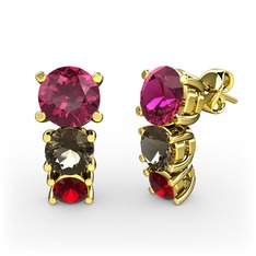 Scala Küpe - Rodolit garnet, dumanlı kuvars ve garnet 8 ayar altın küpe #186ww8k