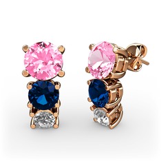 Pembe kuvars, lab safir ve swarovski 8 ayar rose altın küpe
