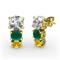 Scala Küpe - Pırlanta, kök zümrüt ve sitrin 8 ayar altın küpe (1 karat) #18cjsn3