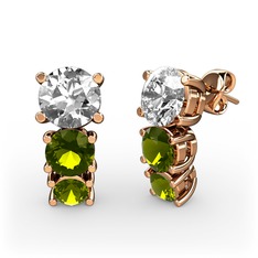 Pırlanta ve peridot 14 ayar rose altın küpe (1 karat)