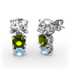 Scala Küpe - Swarovski, peridot ve akuamarin 8 ayar beyaz altın küpe #18mco13