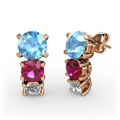 Scala Küpe - Akuamarin, rodolit garnet ve beyaz zirkon 18 ayar rose altın küpe #18zgl6v