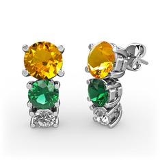 Scala Küpe - Sitrin, yeşil kuvars ve beyaz zirkon 925 ayar gümüş küpe #18zislc