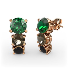 Scala Küpe - Yeşil kuvars, dumanlı kuvars ve siyah zirkon 8 ayar rose altın küpe #1919cts