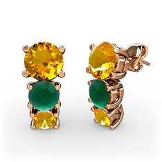 Scala Küpe - Sitrin ve kök zümrüt 18 ayar rose altın küpe #1983mq7