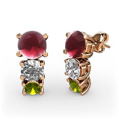 Kök yakut, swarovski ve peridot 14 ayar rose altın küpe