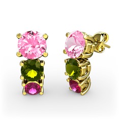 Scala Küpe - Pembe kuvars, peridot ve rodolit garnet 14 ayar altın küpe #19divsv