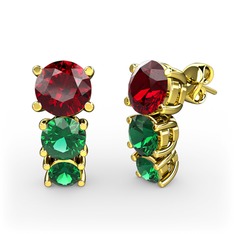 Garnet ve yeşil kuvars 14 ayar altın küpe