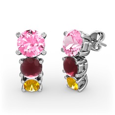 Scala Küpe - Pembe kuvars, kök yakut ve sitrin 925 ayar gümüş küpe #19osbeu