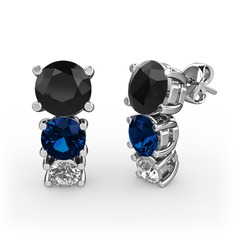 Scala Küpe - Siyah zirkon, lab safir ve beyaz zirkon 8 ayar beyaz altın küpe #19s278e