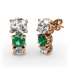 Swarovski, yeşil kuvars ve beyaz zirkon 18 ayar rose altın küpe