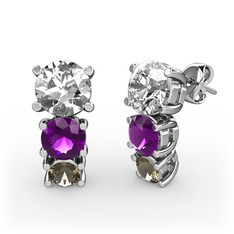 Scala Küpe - Beyaz zirkon, ametist ve dumanlı kuvars 925 ayar gümüş küpe #19zffvm