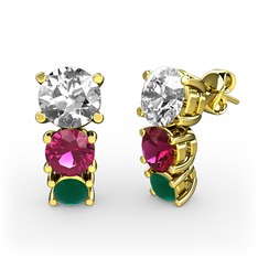 Scala Küpe - Swarovski, rodolit garnet ve kök zümrüt 925 ayar altın kaplama gümüş küpe #1a252ga