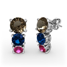 Scala Küpe - Dumanlı kuvars, lab safir ve rodolit garnet 925 ayar gümüş küpe #1ahu0xc