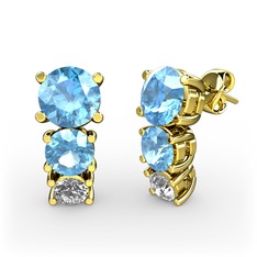 Akuamarin ve pırlanta 8 ayar altın küpe (0.22 karat)