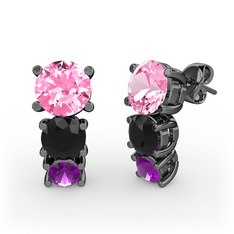 Scala Küpe - Pembe kuvars, siyah zirkon ve ametist 925 ayar siyah rodyum kaplama gümüş küpe #1ancqhi