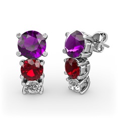 Scala Küpe - Ametist, garnet ve swarovski 14 ayar beyaz altın küpe #1ap3o1h