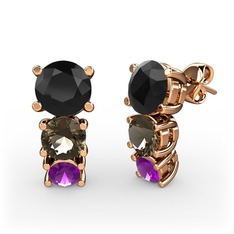 Scala Küpe - Siyah zirkon, dumanlı kuvars ve ametist 14 ayar rose altın küpe #1aytuw4