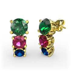 Scala Küpe - Yeşil kuvars, rodolit garnet ve lab safir 18 ayar altın küpe #1b1otpt