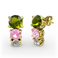 Scala Küpe - Peridot, pembe kuvars ve swarovski 18 ayar altın küpe #1bavixo