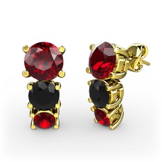 Scala Küpe - Garnet ve siyah zirkon 14 ayar altın küpe #1bdo1u