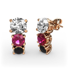 Scala Küpe - Beyaz zirkon, rodolit garnet ve siyah zirkon 18 ayar rose altın küpe #1be8cdh