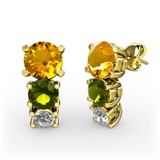 Scala Küpe - Sitrin, peridot ve swarovski 18 ayar altın küpe #1bnz2eb