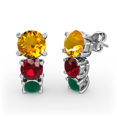 Scala Küpe - Sitrin, garnet ve kök zümrüt 8 ayar beyaz altın küpe #1bogbal