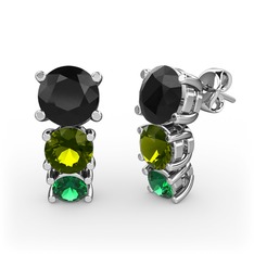 Scala Küpe - Siyah zirkon, peridot ve yeşil kuvars 18 ayar beyaz altın küpe #1brhuch