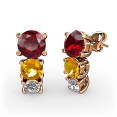 Scala Küpe - Garnet, sitrin ve beyaz zirkon 14 ayar rose altın küpe #1bvzs7e