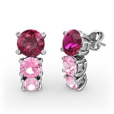 Rodolit garnet ve pembe kuvars 18 ayar beyaz altın küpe