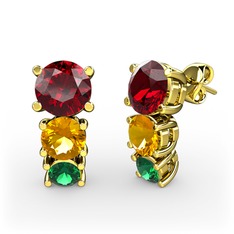 Scala Küpe - Garnet, sitrin ve yeşil kuvars 925 ayar altın kaplama gümüş küpe #1c0ag2a