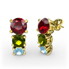 Scala Küpe - Garnet, peridot ve akuamarin 18 ayar altın küpe #1c2gbyp
