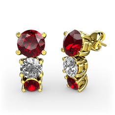 Garnet ve beyaz zirkon 18 ayar altın küpe