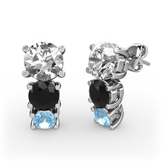 Scala Küpe - Swarovski, siyah zirkon ve akuamarin 14 ayar beyaz altın küpe #1cf3xag
