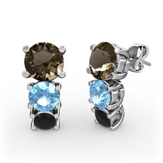 Scala Küpe - Dumanlı kuvars, akuamarin ve siyah zirkon 8 ayar beyaz altın küpe #1chhvzu