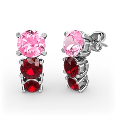 Pembe kuvars ve garnet 925 ayar gümüş küpe