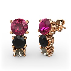 Scala Küpe - Rodolit garnet, siyah zirkon ve dumanlı kuvars 8 ayar rose altın küpe #1cj4s81