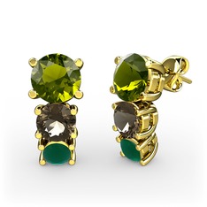 Peridot, dumanlı kuvars ve kök zümrüt 925 ayar altın kaplama gümüş küpe