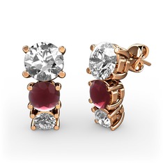 Scala Küpe - Swarovski, kök yakut ve beyaz zirkon 8 ayar rose altın küpe #1cyrkf2