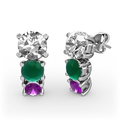 Scala Küpe - Swarovski, kök zümrüt ve ametist 14 ayar beyaz altın küpe #1cz9mlw