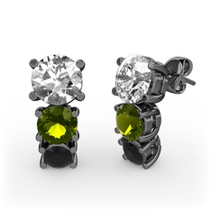 Scala Küpe - Beyaz zirkon, peridot ve siyah zirkon 925 ayar siyah rodyum kaplama gümüş küpe #1d0wp9d