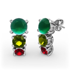 Kök zümrüt, peridot ve garnet 925 ayar gümüş küpe
