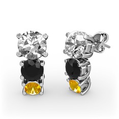 Swarovski, siyah zirkon ve sitrin 8 ayar beyaz altın küpe
