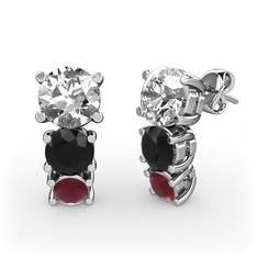 Beyaz zirkon, siyah zirkon ve kök yakut 14 ayar beyaz altın küpe