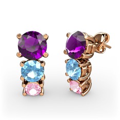 Scala Küpe - Ametist, akuamarin ve pembe kuvars 8 ayar rose altın küpe #1e0pb3v